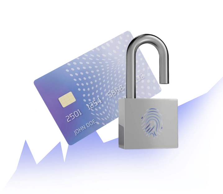 Secure and trusted trading – your financial data is protected. Bank card secured with a padlock, symbolizing safe and encrypted transactions on a trading platform.