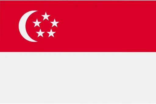 Flag of Singapore National flag of Singapore featuring two horizontal bands of red (top) and white (bottom) with a white crescent moon and five white stars in a circle on the red band.